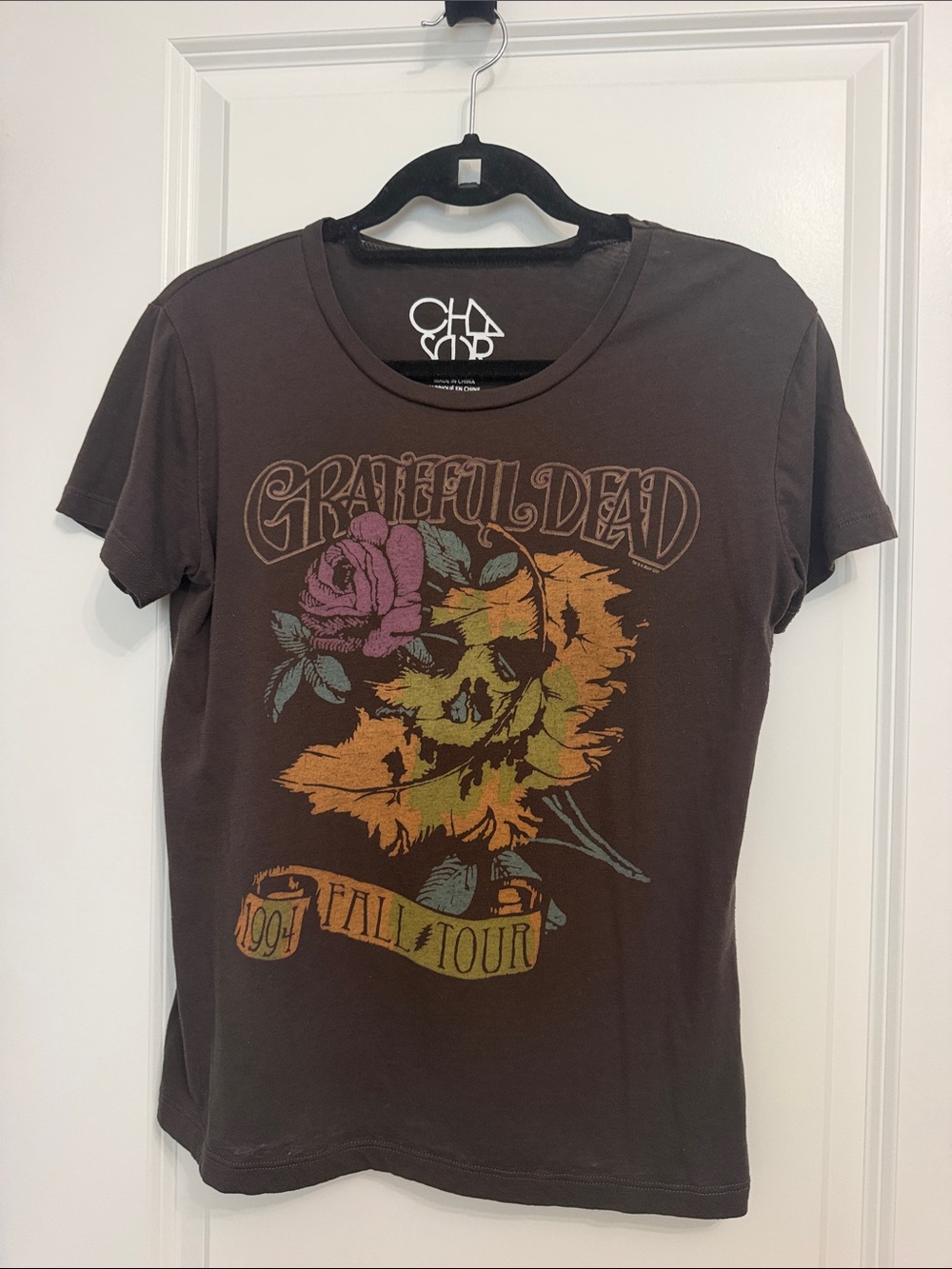 Chaser Charcoal Grateful Dead Floral Skull Short Sleeve Tee